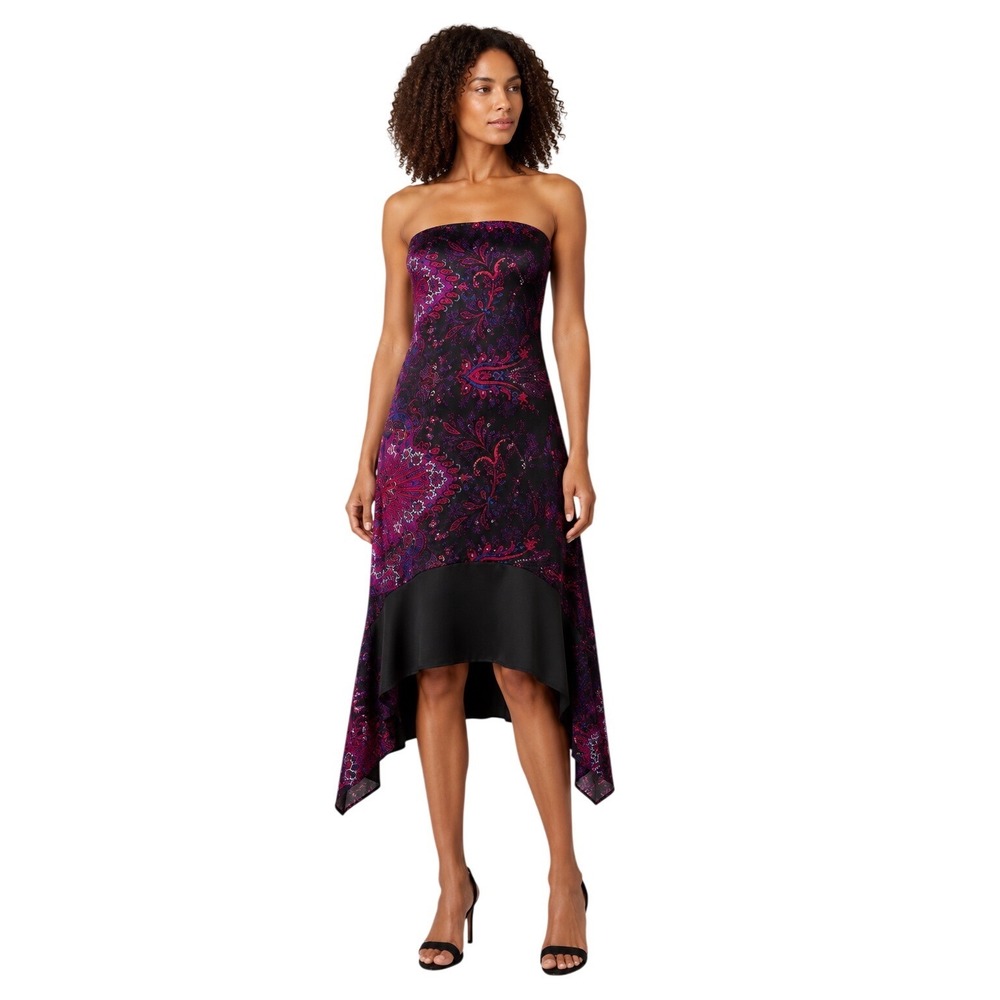 Vintage YYIGAL Paisley High Low Strapless‎ Dress Boho Y2K Goth M  Whimsigoth